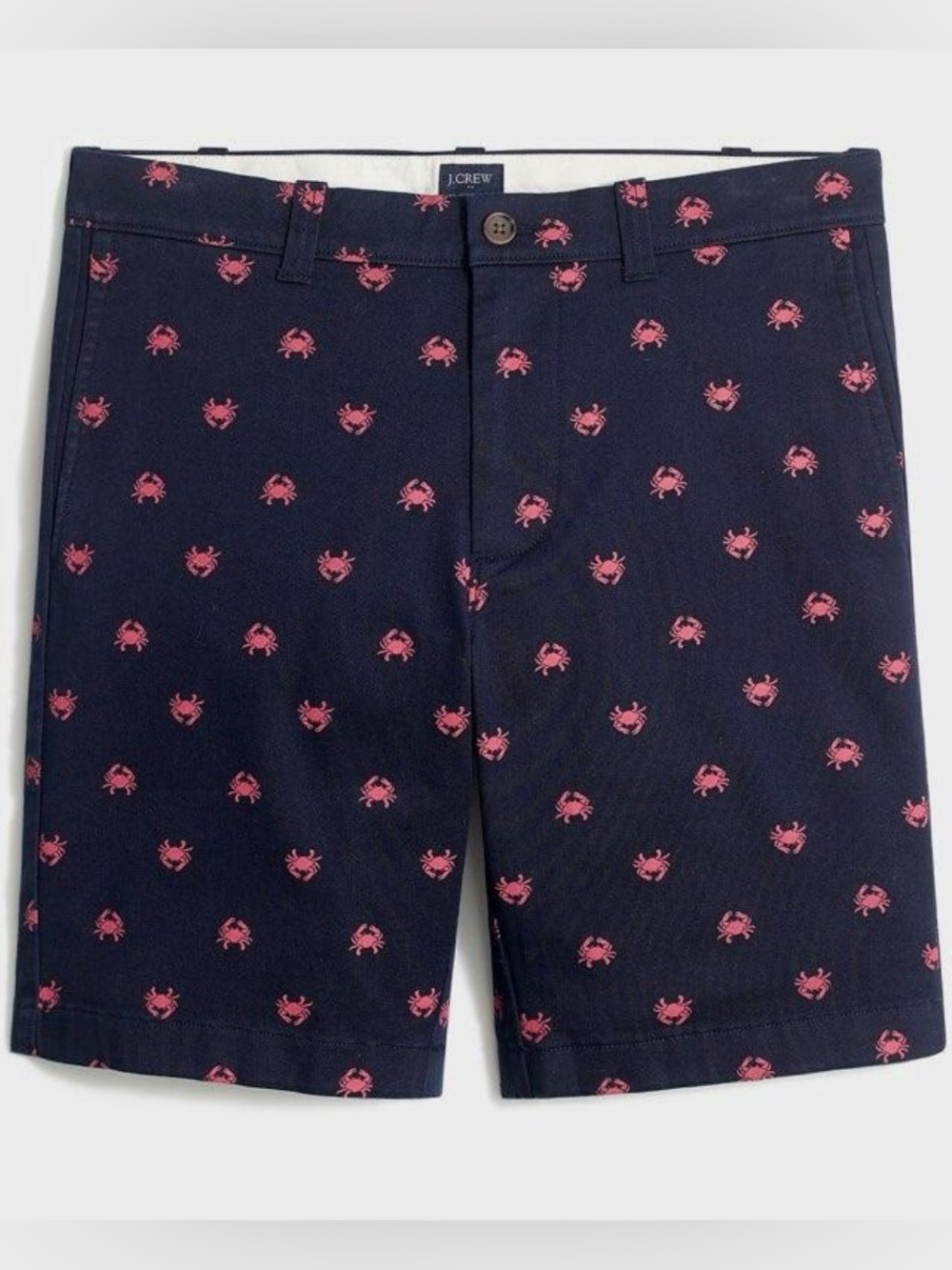 J.Crew Men's Navy Blue/Red Crab 9” Flex Chino Gramercy Shorts Size 32